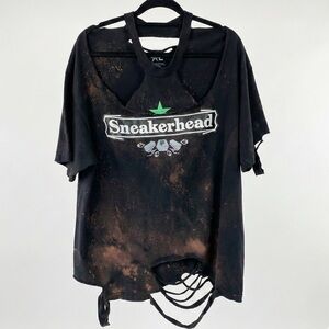 Sneakerhead Custom Distressed Acid Wash Cutout T-Shirt XL Streetwear Edgy